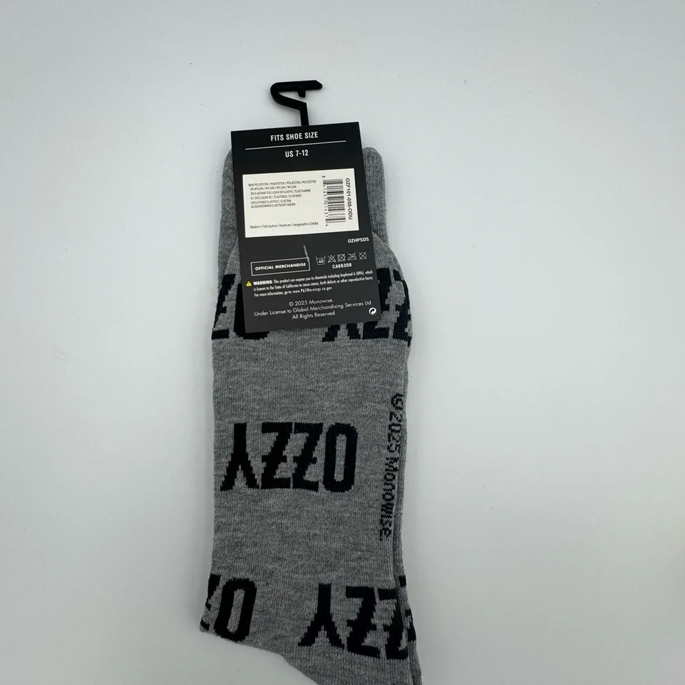 Ozzy Osbourne Crew Socks Gray White‎ Rock Band One Size Unisex New